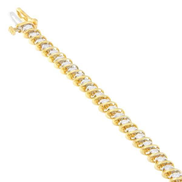 18K Yellow Gold Round Cut Diamond Spiral Link Bracelet (2.00 cttw, I-J Color, I1-I2 Clarity)