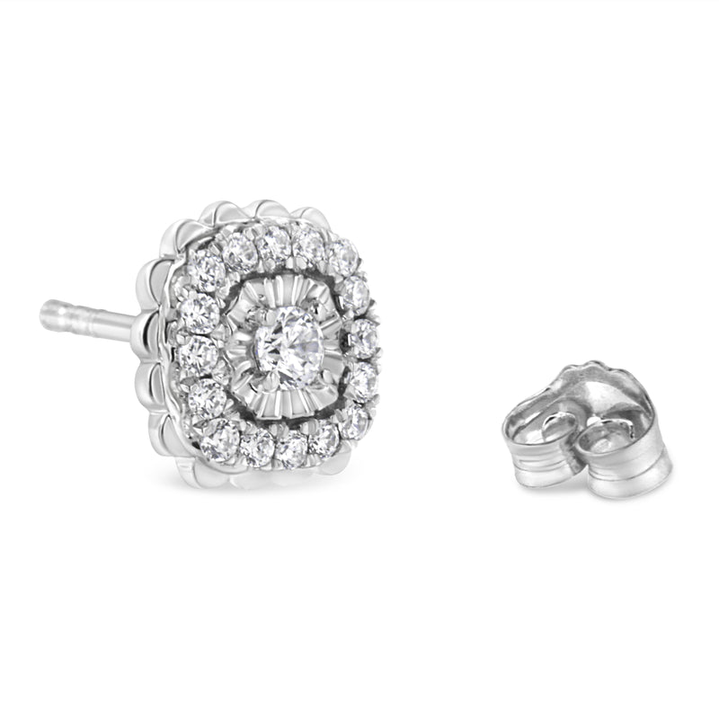 .925 Sterling Silver 1/2 Cttw Round-Cut Diamond Halo Cluster Stud Earring (I-J Color, I2-I3 Clarity)