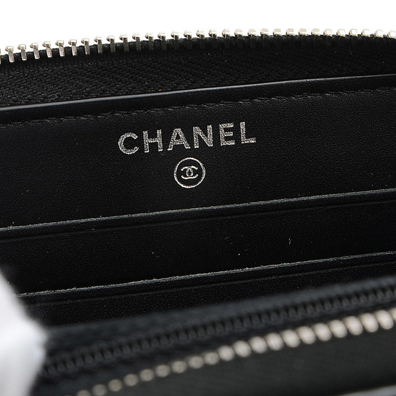 Chanel Coco Mark Round Zip Medium Purse Enamel Caviar Skin Black
