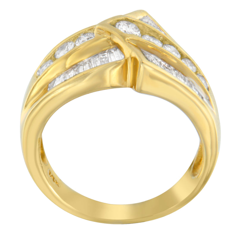14K Yellow Gold 1 3/8 ct. TDW Round and Baguette-cut Diamond Ring (H-I SI2-I1)