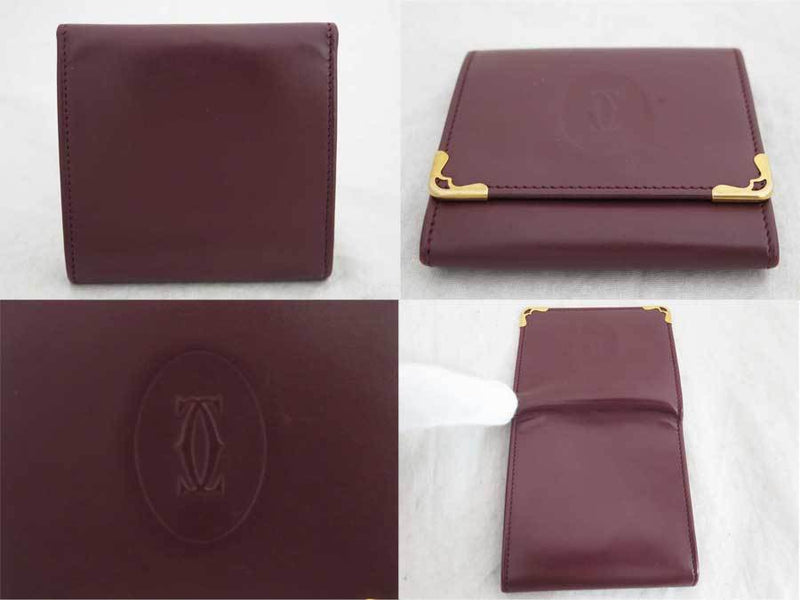 Cartier Coin Case Must Line Burgundy Gold Hardware Leather Purse Womens Mens