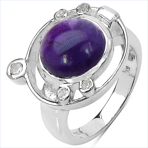 5.20 Carat Genuine Amethyst & White Topaz .925 Sterling Silver Ring