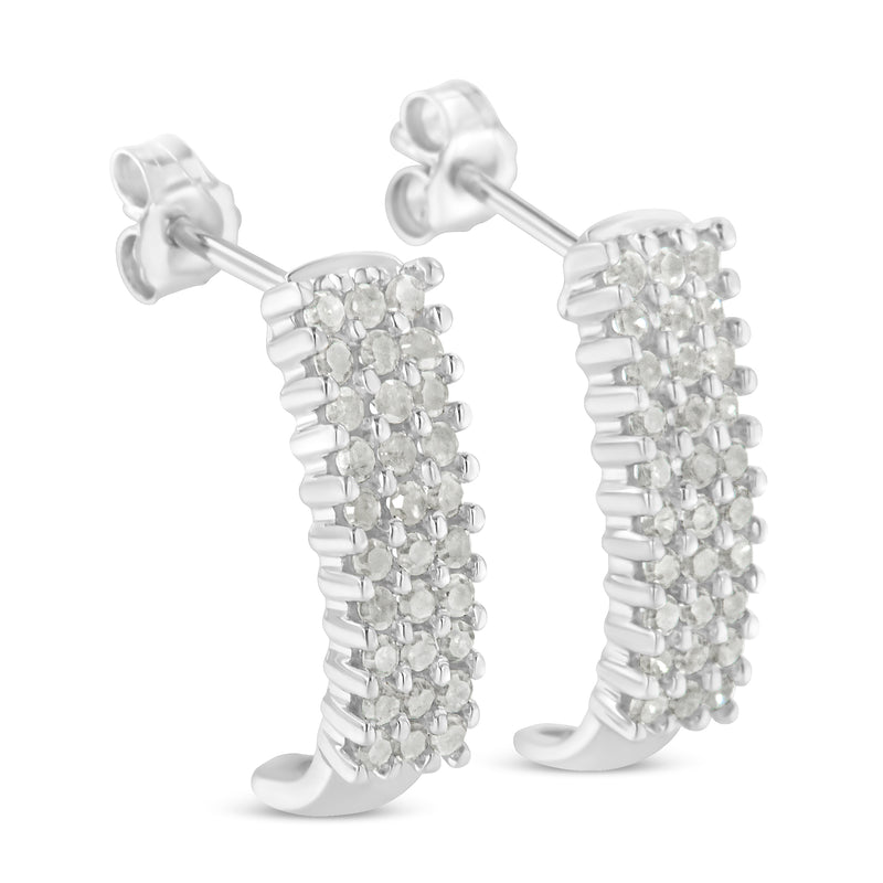 Sterling Silver Rose Cut Diamond J Shape Hoop Earrings (1 cttw, I-J Color, I2-I3 Clarity)