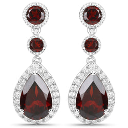 9.48 Carat Genuine Garnet and White Topaz .925 Sterling Silver Earrings