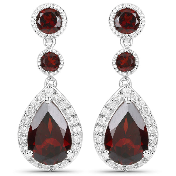 9.48 Carat Genuine Garnet and White Topaz .925 Sterling Silver Earrings