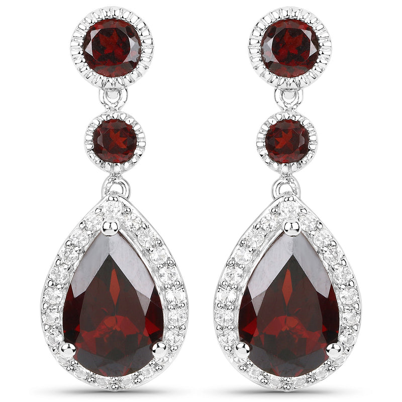 9.48 Carat Genuine Garnet and White Topaz .925 Sterling Silver Earrings