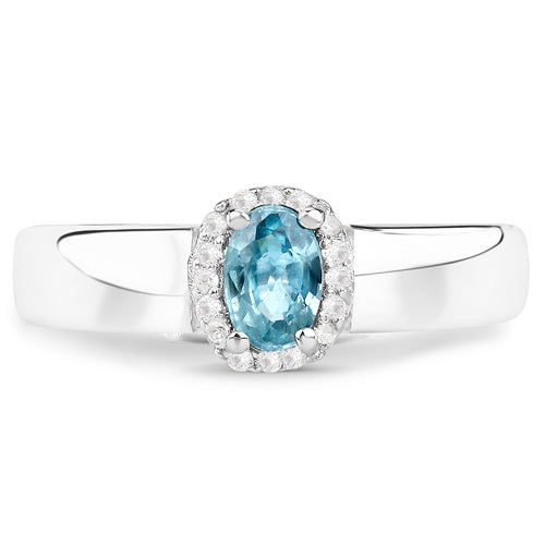 0.68 Carat Genuine Blue Zircon and White Zircon .925 Sterling Silver Ring