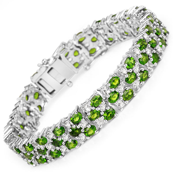 17.28 Carat Genuine Chrome Diopside and White Topaz .925 Sterling Silver Bracelet