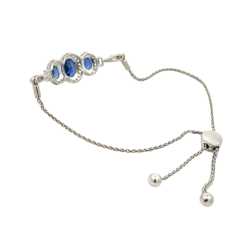 3.10ct Created Sapphire Bolo Brac Sterling Silver