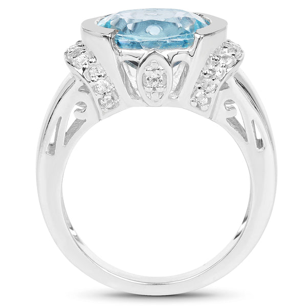 4.59 Carat Genuine Blue Topaz and White Topaz .925 Sterling Silver Ring