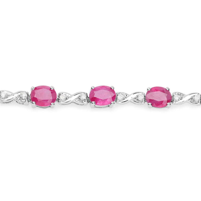 7.49 Carat Genuine Ruby and White Diamond 14K White Gold Bracelet