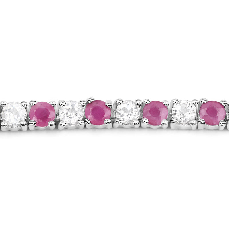 6.61 Carat Genuine Johnson Ruby and White Topaz .925 Sterling Silver Bracelet