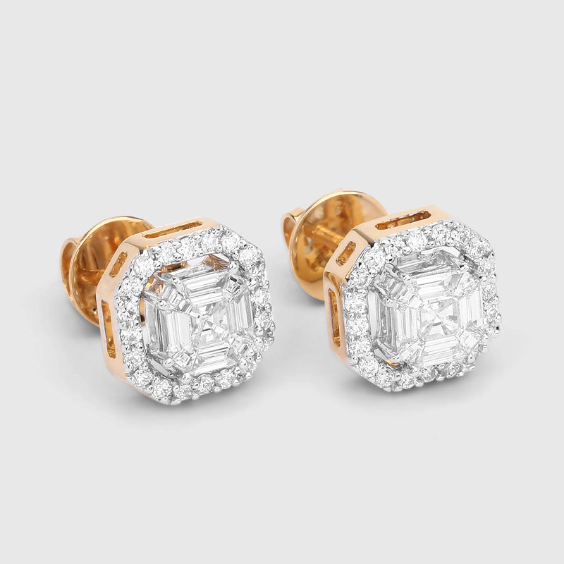 0.86 Carat Genuine White Diamond 18K Yellow Gold Earrings (F-G Color, VVS-VS Clarity)