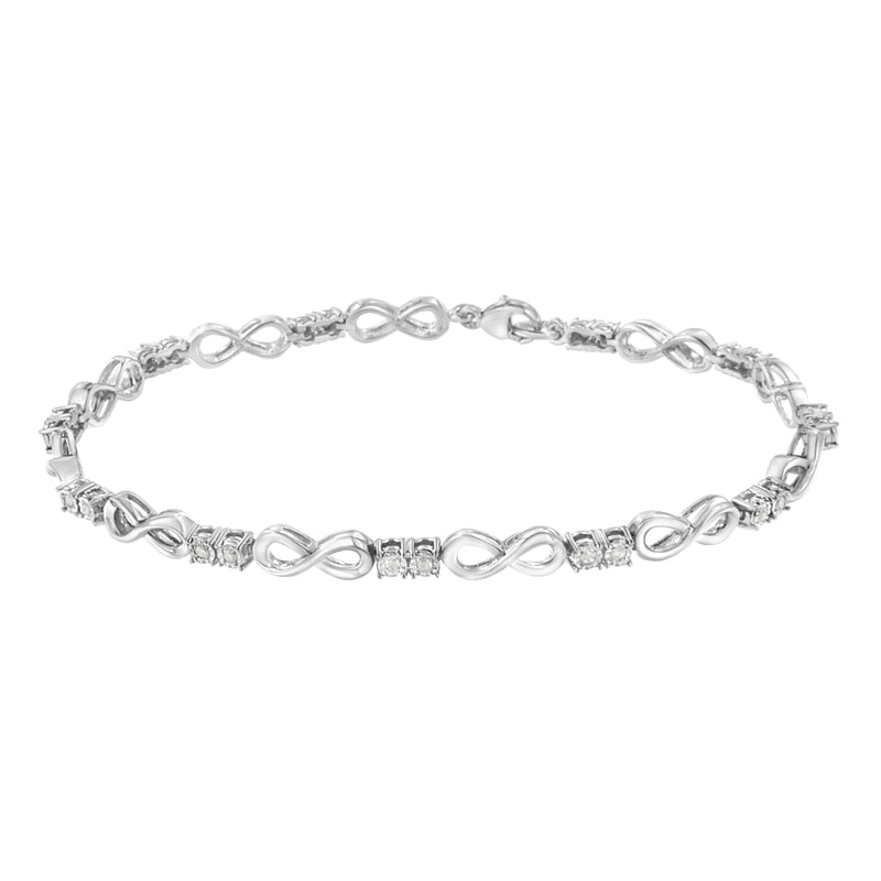 .925 Sterling Silver 1/4 cttw Miracle Set Diamond Infinity Link Bracelet (I-J Color, I3-Promo Clarity) - 7.25"