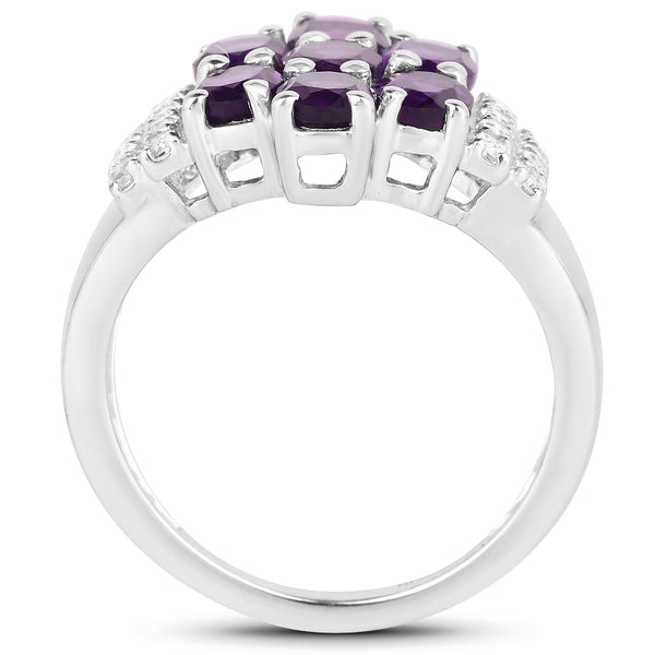 2.93 Carat Genuine Amethyst and White Topaz .925 Sterling Silver Ring