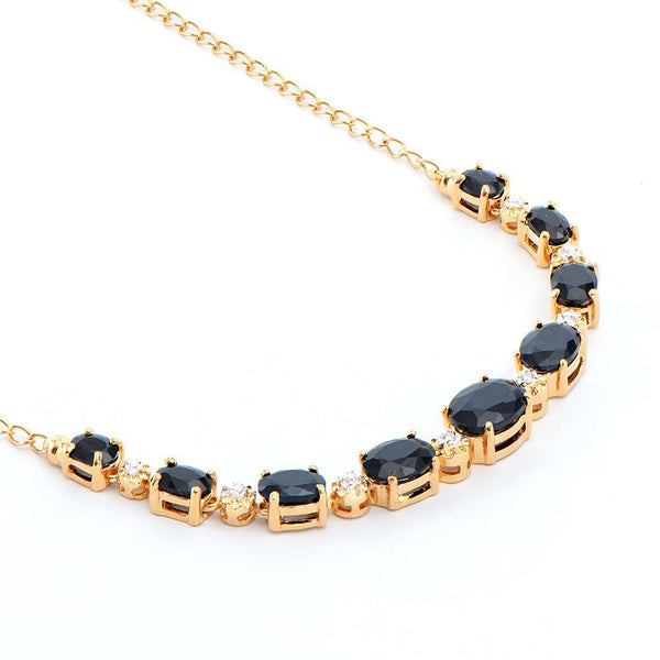 8.92 TW CTS BLACK SAPPHIRE & DIAMONDS 18K GOLD PLATED DESIGNER NECKLACE SIZE 19 INCHES