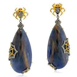 Diamond & Sapphire Spider Web Dangle Earrings 18k Gold 925 Silver Jewelry