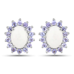 2.44 Carat Genuine Opal and Tanzanite .925 Sterling Silver Earrings