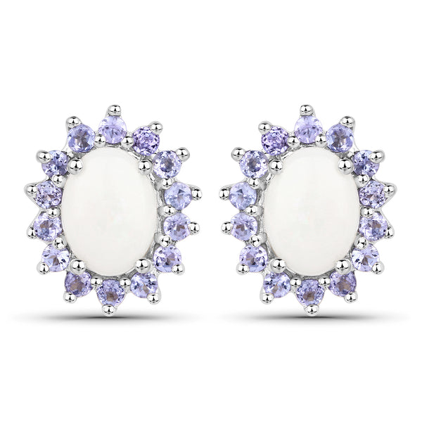 2.44 Carat Genuine Opal and Tanzanite .925 Sterling Silver Earrings