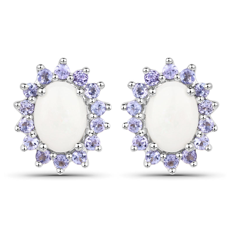 2.44 Carat Genuine Opal and Tanzanite .925 Sterling Silver Earrings