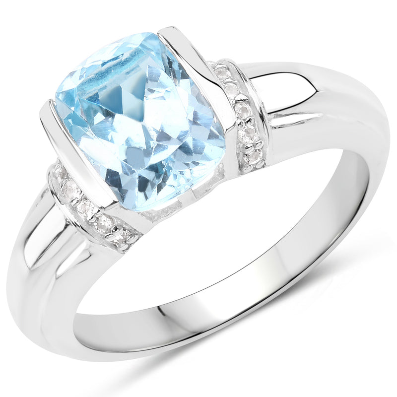 2.08 Carat Genuine Blue Topaz & White Topaz .925 Sterling Silver Ring