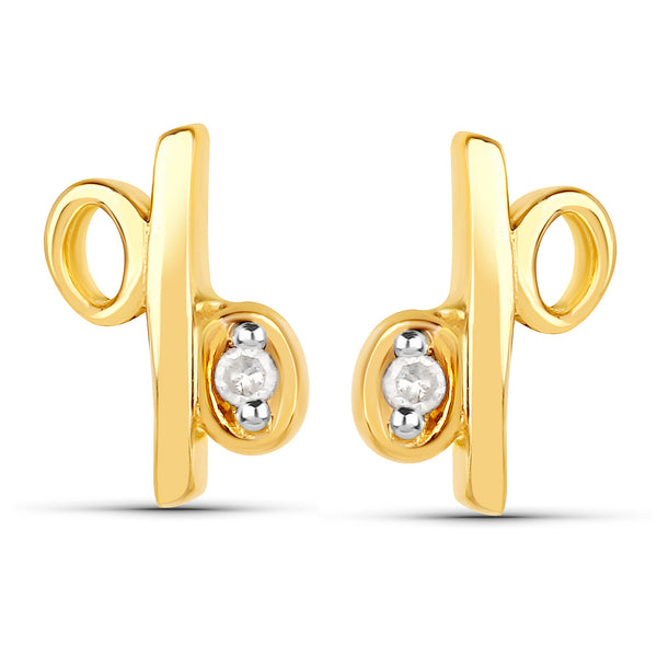 14K Yellow Gold Plated 0.02 Carat Genuine White Diamond .925 Sterling Silver Earrings