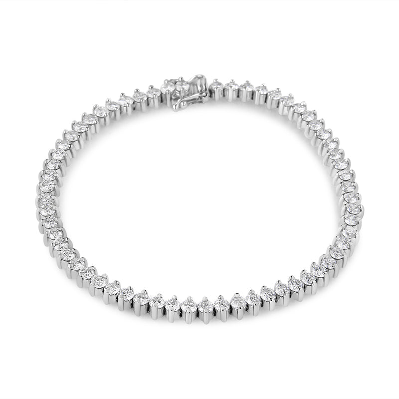 AGS Certified 14K White Gold 5.0 Cttw 2-Prong Set Round-Brilliant Diamond Tennis Bracelet (F-G Color, SI2-I1 Clarity) - Size 7