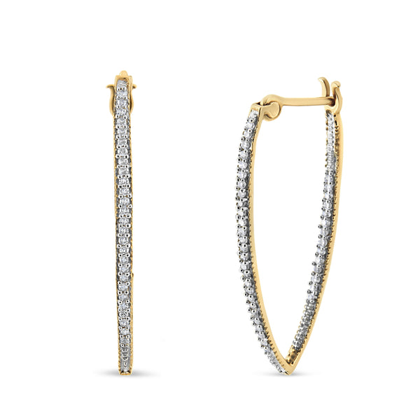 10K Yellow Gold 1/2 Cttw Prong Set Round-Cut Diamond Modern Hoop Earrings (I-J Color, SI1-SI2 Clarity)