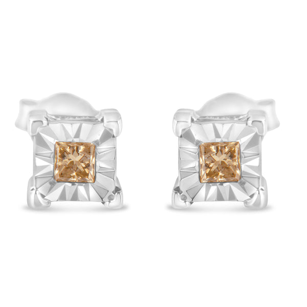 .925 Sterling Silver 3/8 Cttw Princess-Cut Square Diamond Solitaire Miracle-Plate Stud Earrings (K-L Color, I1-I2 Clarity)