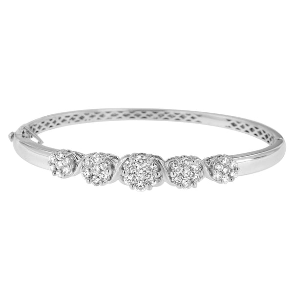 14K White Gold 2 1/2 ct. TDW Diamond Floral Bangle Bracelet (H-ISI1-SI2)