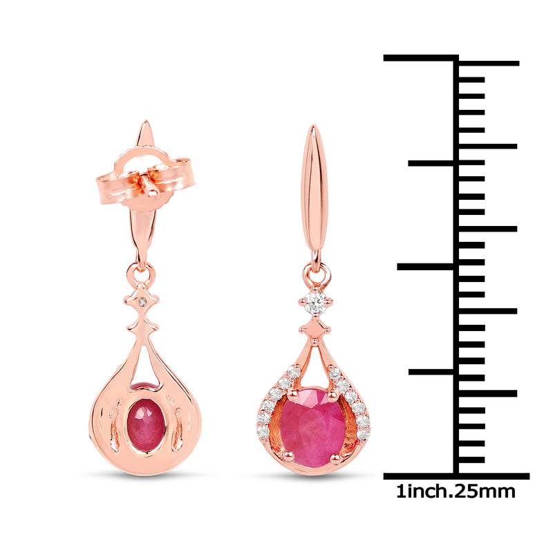 0.70 Carat Genuine Ruby and White Diamond 14K Rose Gold Earrings