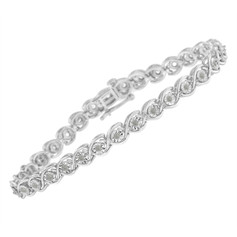 .925 Sterling Silver 1/2 Cttw Diamond Criss-Cross Miracle-Set 7" Link Bracelet (I-J Color, I2-I3 Clarity)