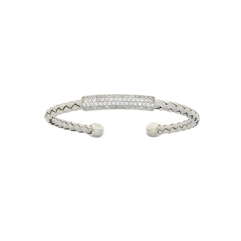 Natural Cubic Zirconium Bangle Bracelet Sterling Silver