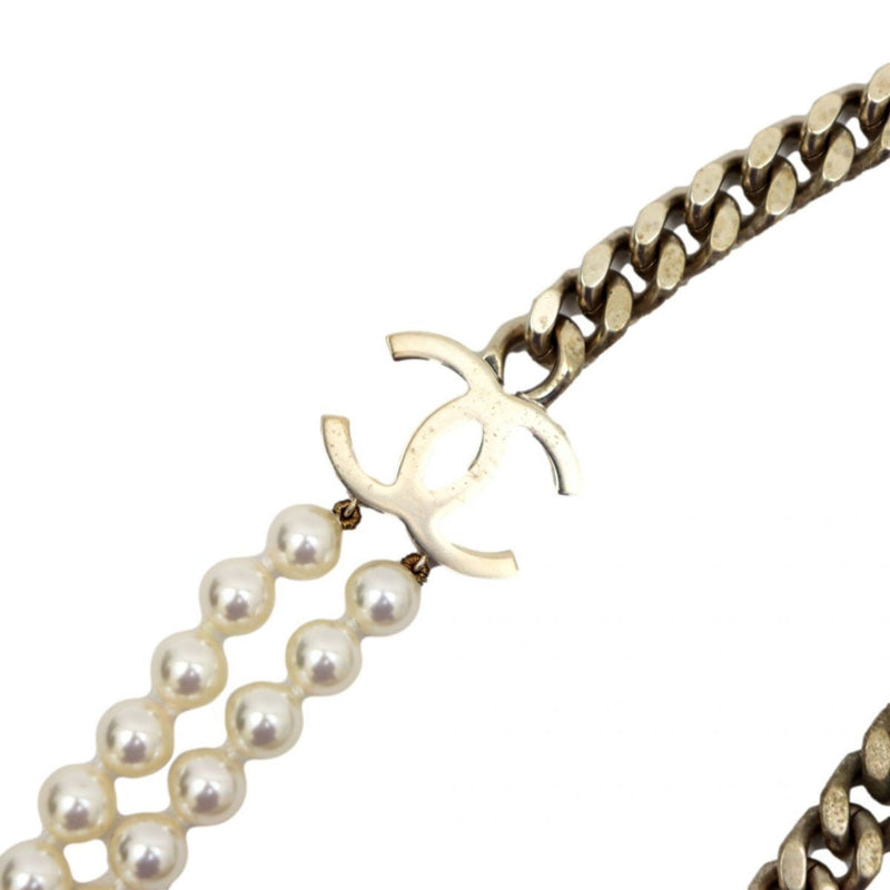 Chanel B17B Pearl Bijou Coco Mark Long Chain Necklace Turn Lock Pink Metal Stone Ladies