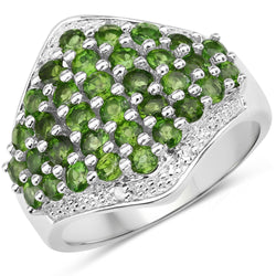 2.41 Carat Genuine Chrome Diopside and White Topaz .925 Sterling Silver Ring