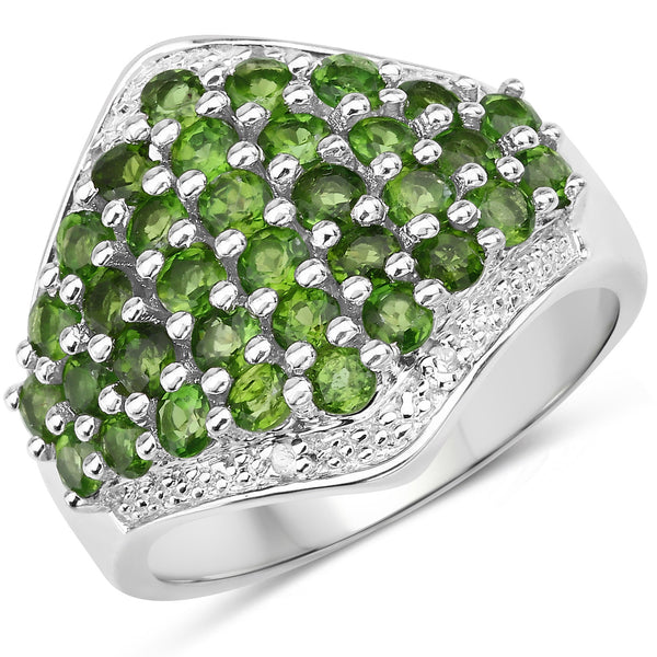 2.41 Carat Genuine Chrome Diopside and White Topaz .925 Sterling Silver Ring