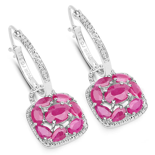 5.12 Carat Genuine Ruby and White Zircon .925 Sterling Silver Earrings