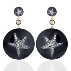 Moonstone Diamond Sterling Silver Gold Star Fish Dangle Earrings Jewelry