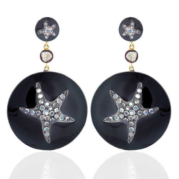 Moonstone Diamond Sterling Silver Gold Star Fish Dangle Earrings Jewelry