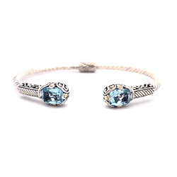 Blue Topaz Bangle Bracelet Sterling Silver 18KT Gold