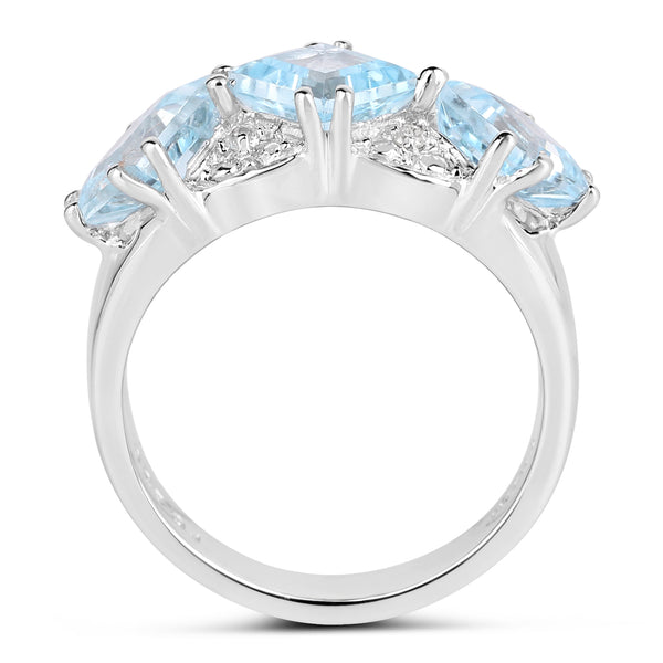 3.84 Carat Genuine Blue Topaz and White Topaz .925 Sterling Silver Ring