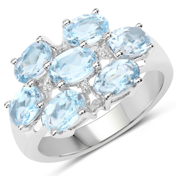 3.61 Carat Genuine  Blue Topaz and White Topaz .925 Sterling Silver Ring