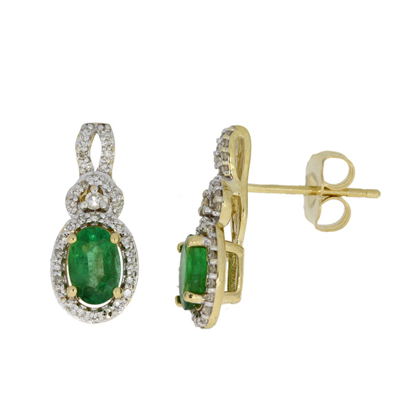 1.31ct Emerald Diamond Earrings 14KT Yellow Gold