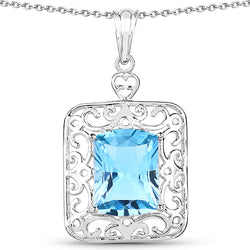 10.63 Carat Genuine Swiss Blue Topaz .925 Sterling Silver Pendant