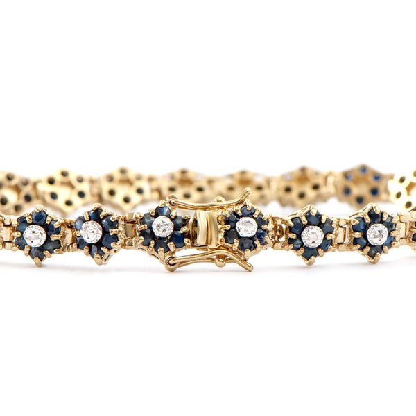 6.71 TW CTS BLACK SAPPHIRE & DIAMONDS 18K GOLD PLATED DESIGNER FLOWER BRACELET SIZE 7.2 INCHES