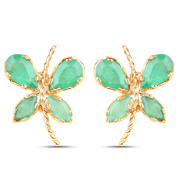 1.20 Carat Genuine Emerald 10K Yellow Gold Earrings