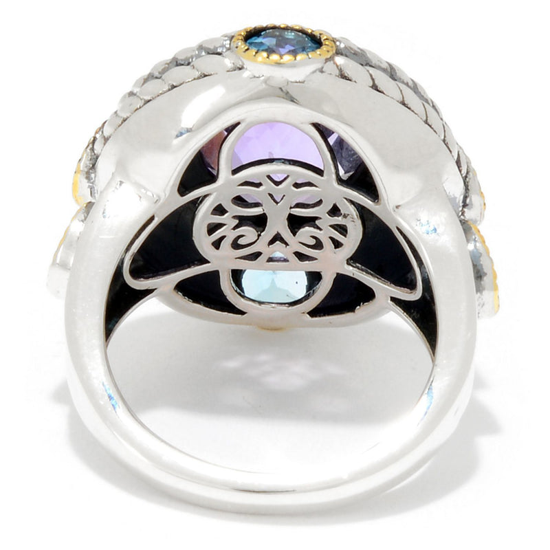 925 Sterling Silver Women Cocktail Ring Pink Amethyst and Blue Topaz