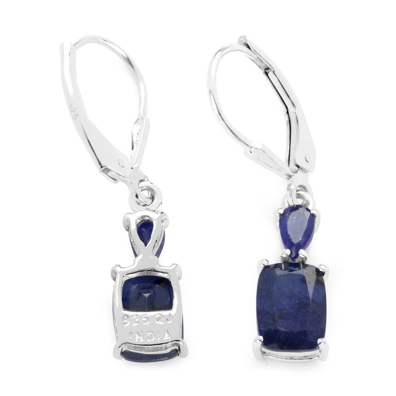 4.30 Carat Genuine Glass Filled Sapphire .925 Sterling Silver Earrings