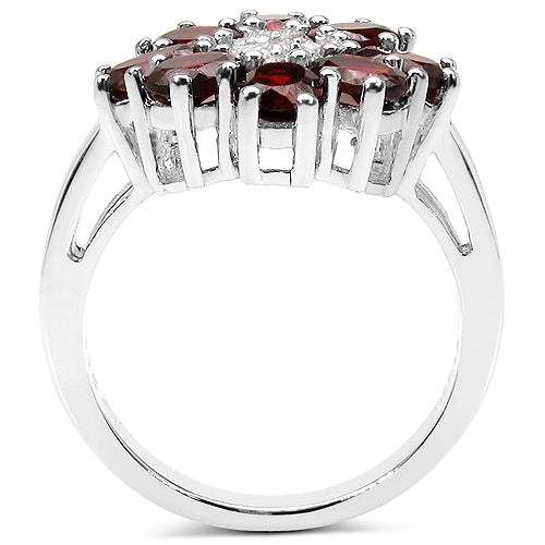 3.92 Carat Genuine Garnet and White Topaz .925 Sterling Silver Ring