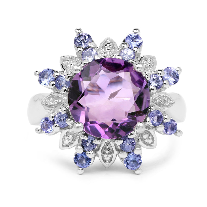 4.06 Carat Genuine Amethyst & Tanzanite .925 Sterling Silver Ring